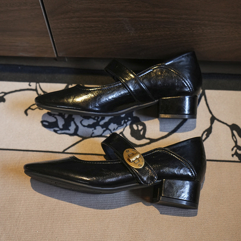 French Chunky Mary Jane Female Square Women's Fashion Shoes
