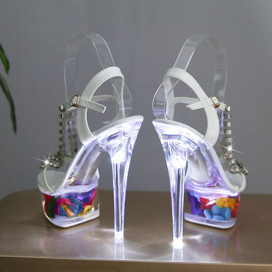 High Luminous Stiletto Waterproof Platform Transparent Model Heels