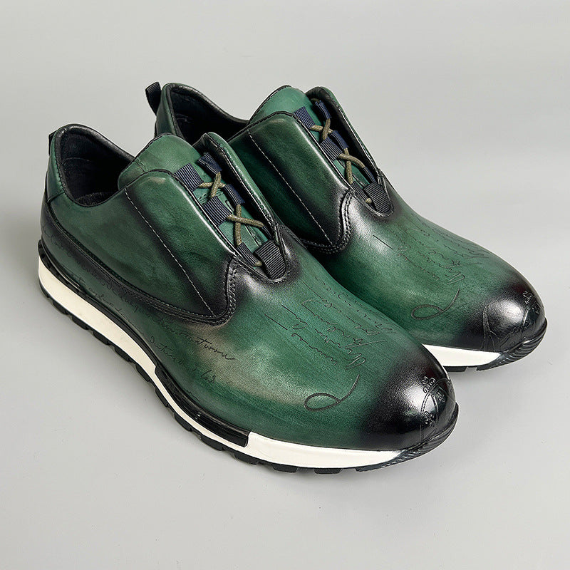 Men's Genuine Round Toe Fashion First Layer Leather Shoes