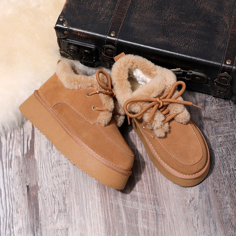 Women's Thick Bottom Double Face Winter Warm Short Leather Shoes