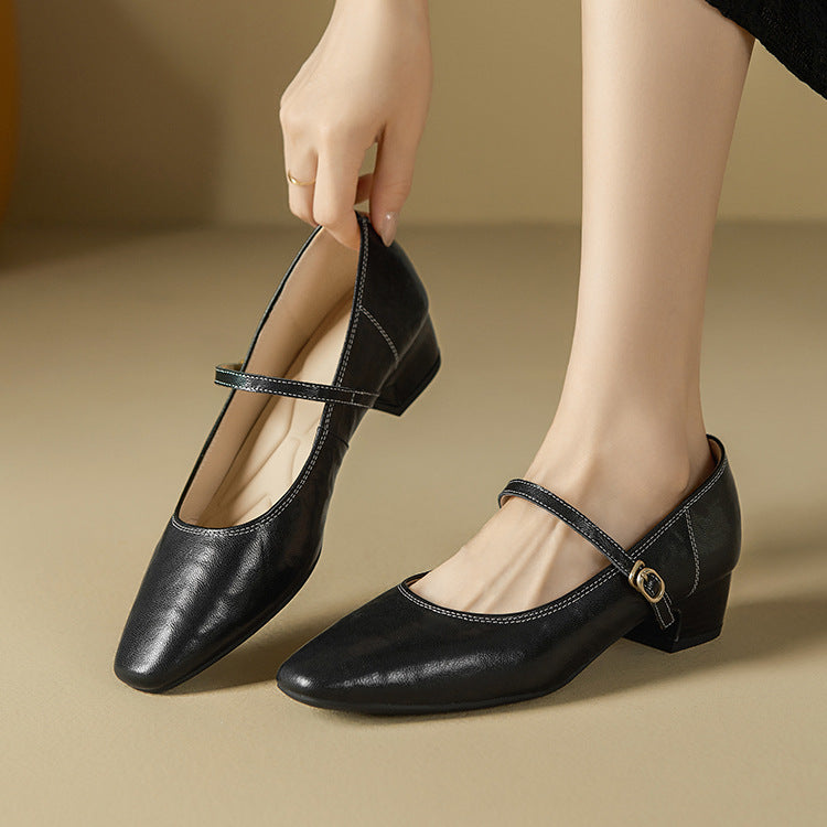 Women's Sheepskin Mary Jane Spring With Chunky Women's Shoes