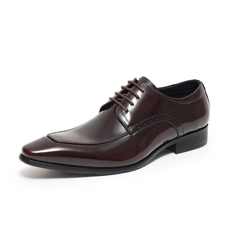 Men's Autumn British Style Pointed Genuine Glitter Tied Derby Formal Men's Business Leather Shoes