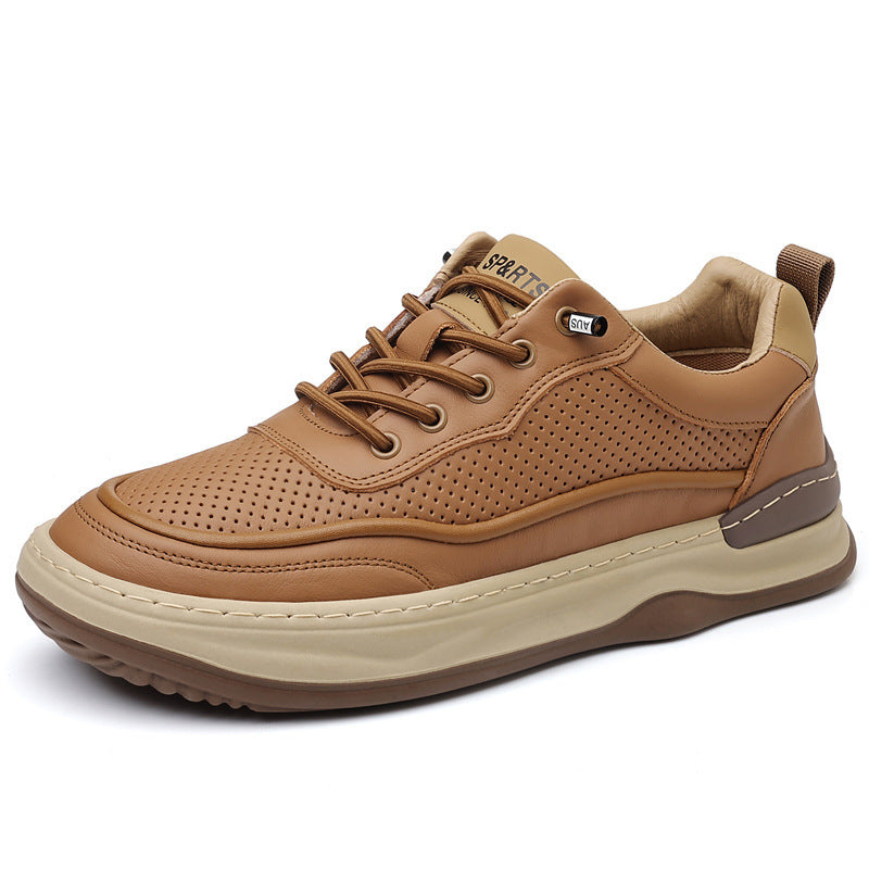 Men's Cowhide Genuine Head Tilt Hollow Breathable Casual Shoes