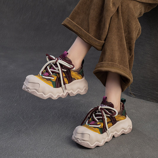Women's Style Thick Bottom Color Matching Breathable Clunky Casual Shoes