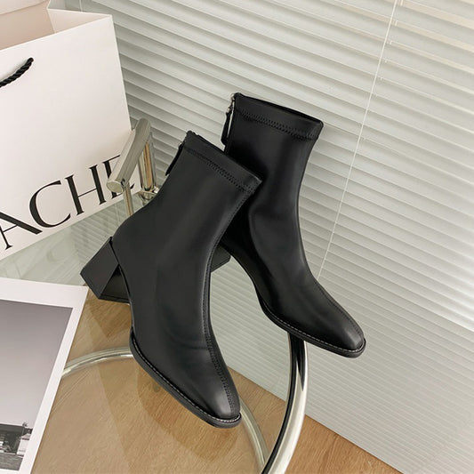 Women's Cowhide Style Skinny White Stretch French Boots