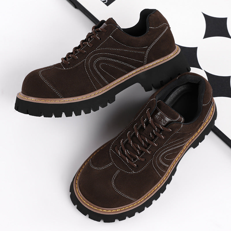 Men's Brown Big Head Derby Fashion Thick Bottom Boots