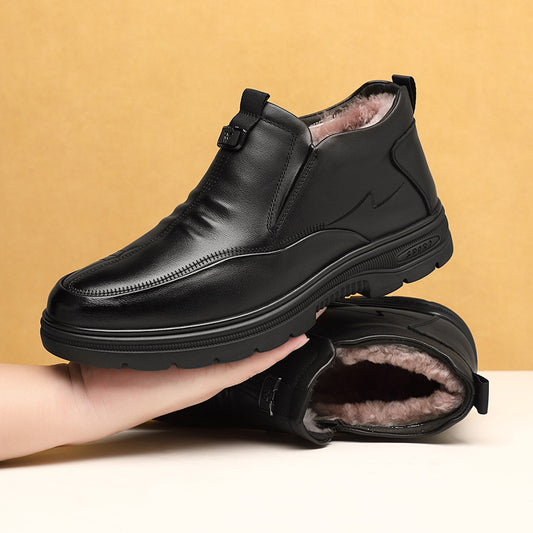Men's Layer Cowhide Winter Thickened Wool Warm Men's Shoes