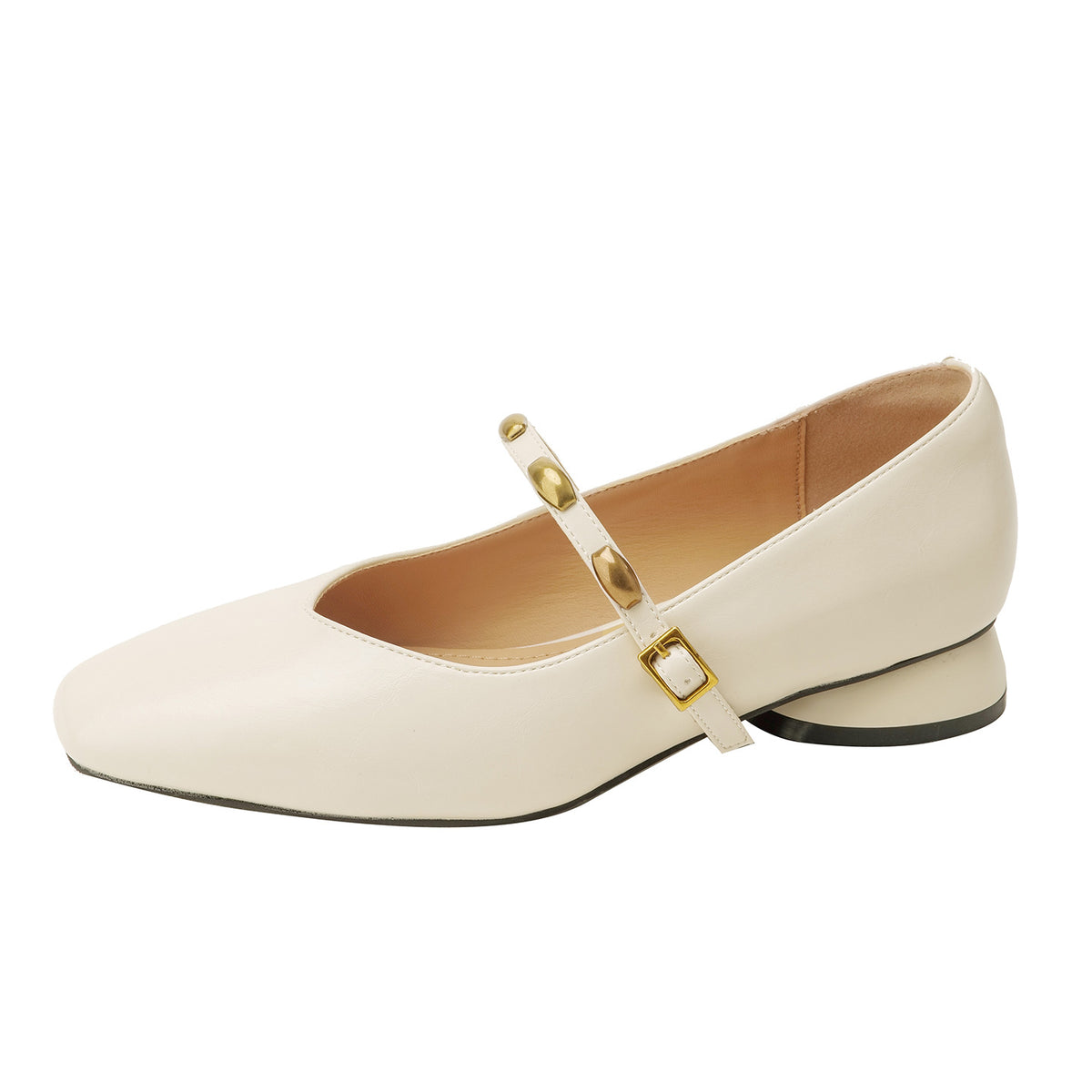 Retro Red Metal Buckle Pumps Square Toe Low-cut Buckled Chunky Women's Casual Shoes