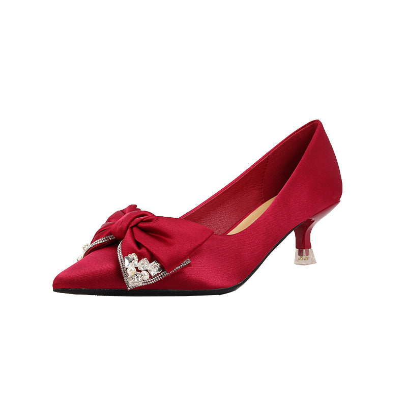 Women's Sheepskin Wedding For Bridal Bow High Pointed Women's Fashion Shoes
