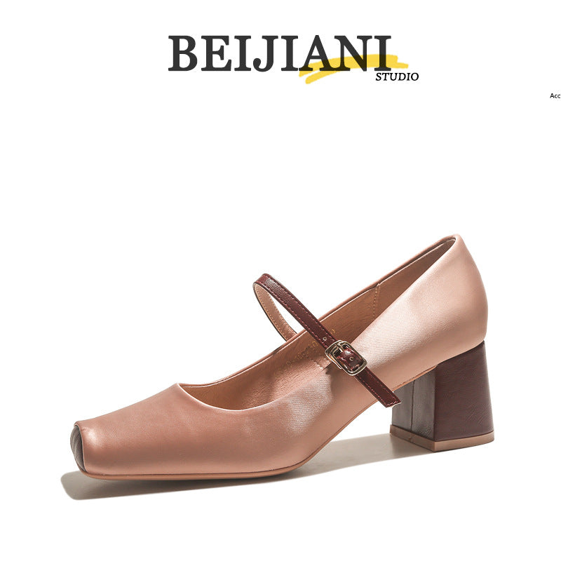 Women's Pig Nose Square Toe High Chunky Heels
