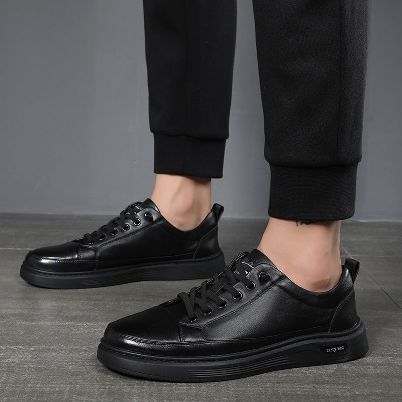 Men's Layer Cowhide Slip-on Flat Trendy Genuine Men's Shoes