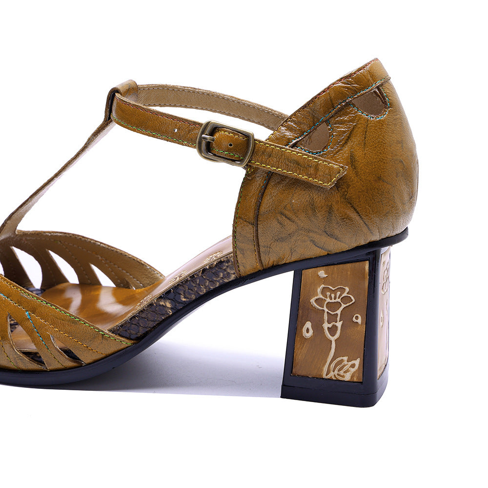 Women's Genuine Hand-rub Color Design Fashionable Retro Heels