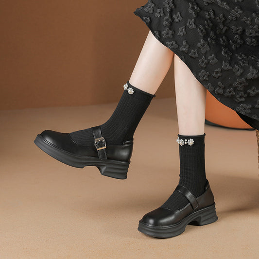 Women's Jane Spring Chunky Round Head Pumps Platform Loafers