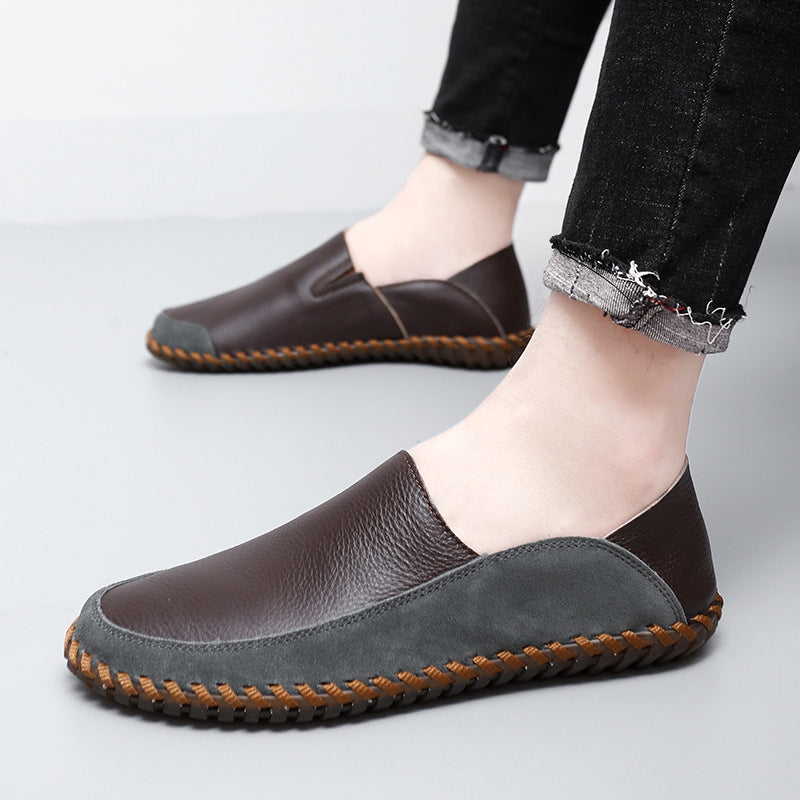 Men's Flat Slip-on Genuine Cow Cover Two-way Loafers