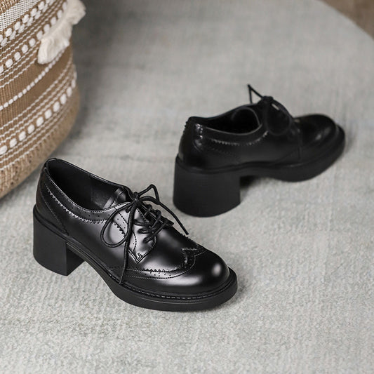 Women's Autumn Platform Thick Bottom Carved Round Leather Shoes
