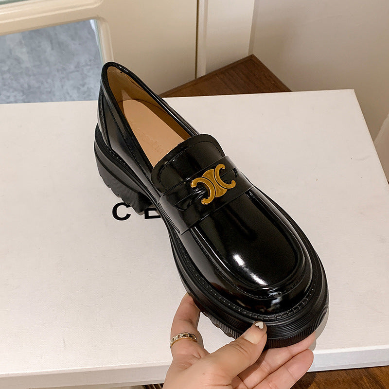 Women's Cowhide Version Soft Small Arc Platform Loafers