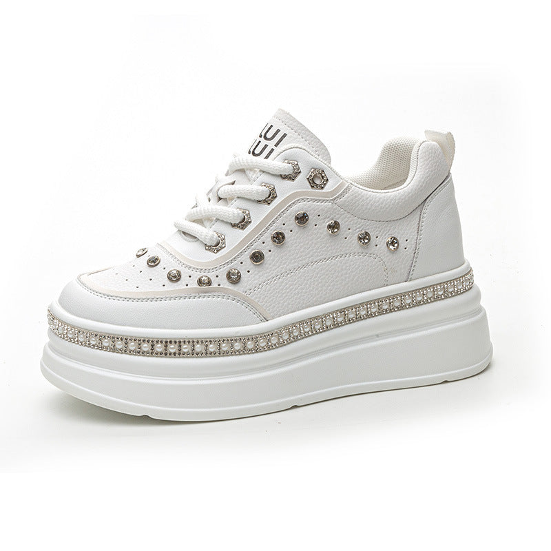Women's Hidden White Summer Rhinestone Platform Small Heels