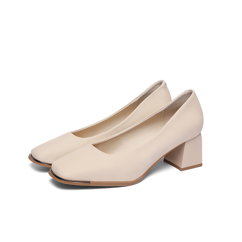 Women's High Low-cut Square Toe Soft Bottom Chunky Professional Women's Shoes