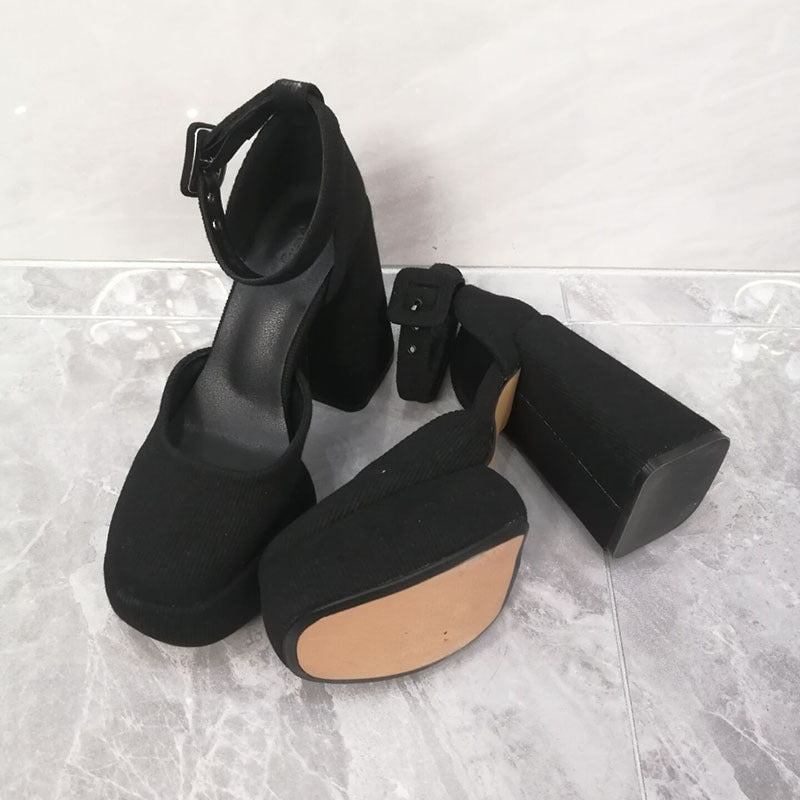 Women's Waterproof Platform Thick Hollow Closed Strap Heels