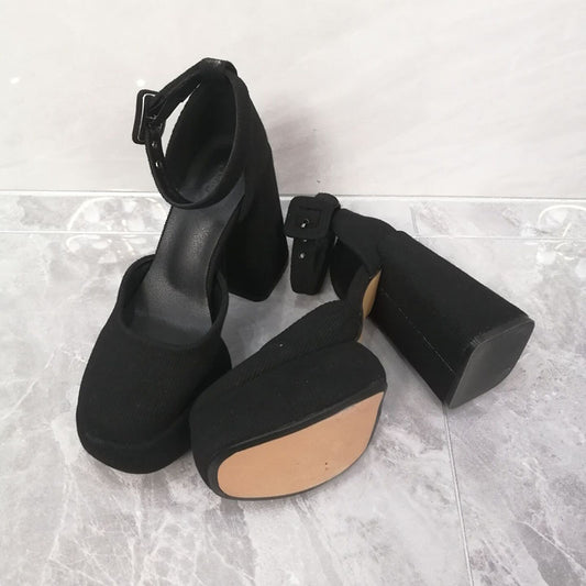 Women's Waterproof Platform Thick Hollow Closed Strap Heels