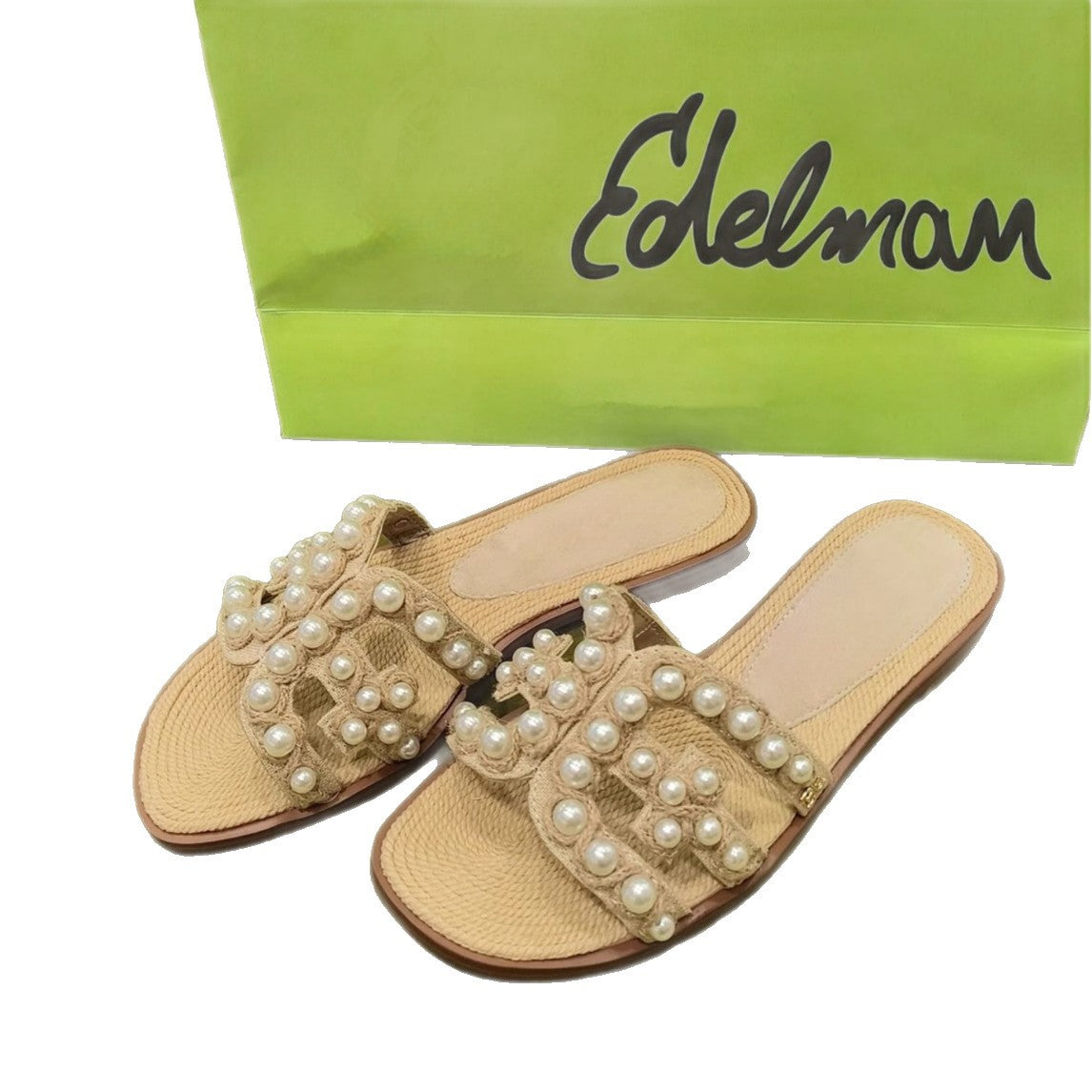 Women's Head Pearl Shell Straw Flat Outer Slippers