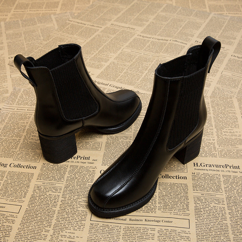 Women's High Single Mid Chunky Thin Martin Boots