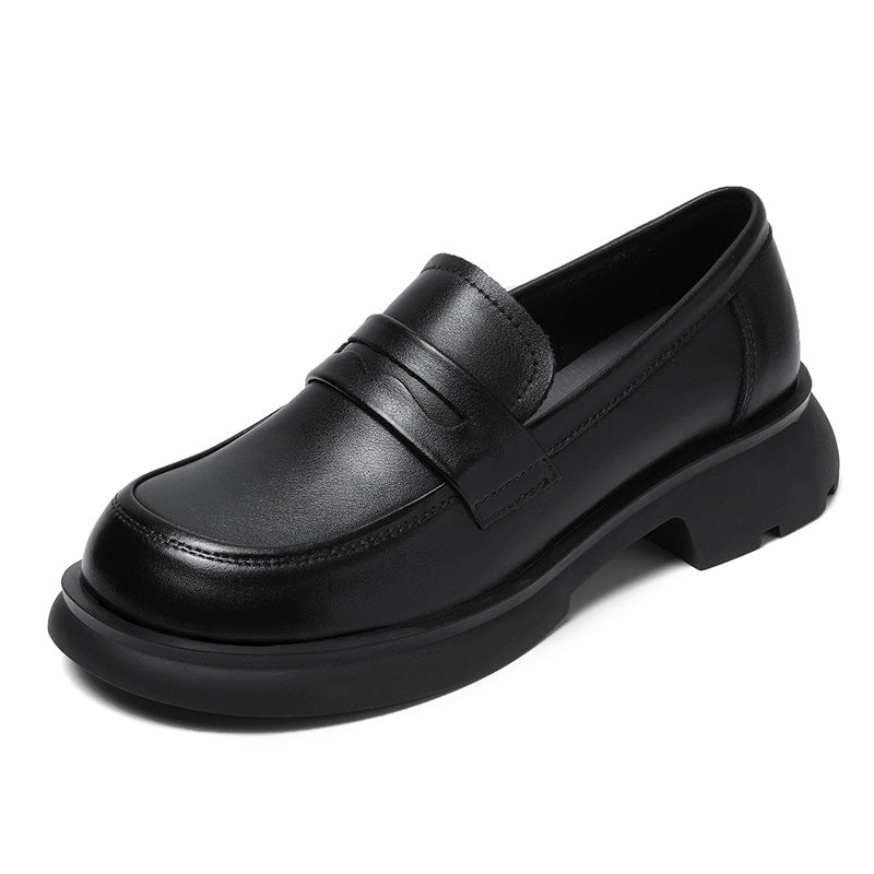 Layer Cowhide Female British Slip-on Pumps Loafers