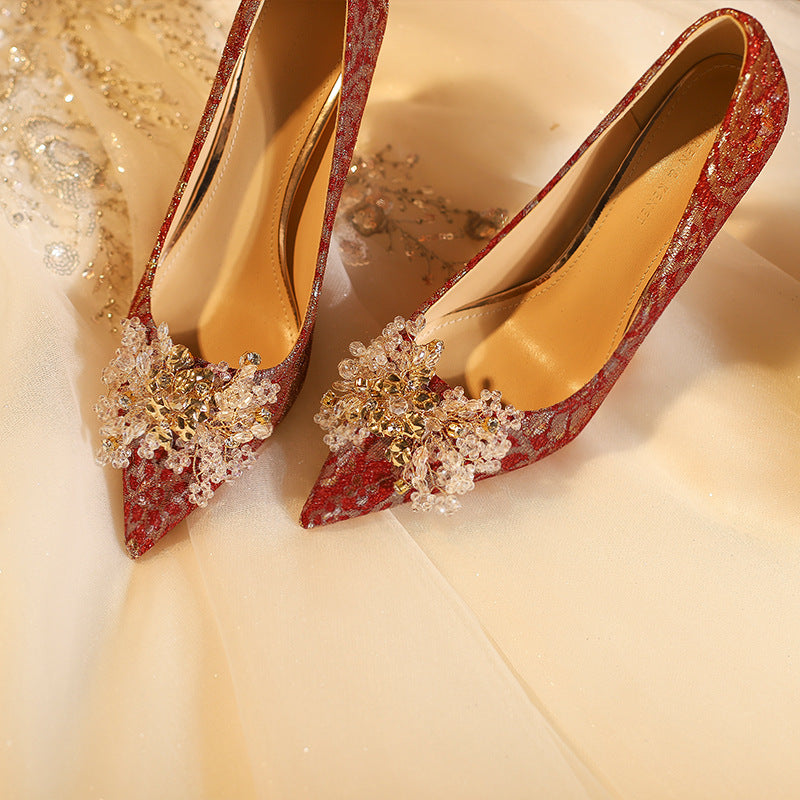 Women's Chinese Style Dress Crystal Stiletto Low-cut Women's Fashion Shoes