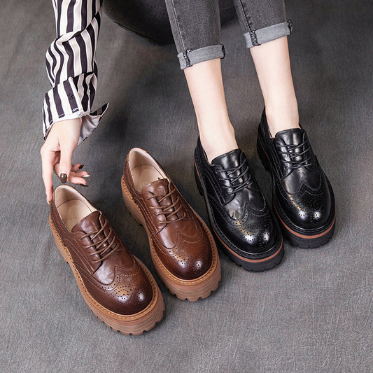Women's First Layer Cowhide Spring Retro Pumps Casual Shoes