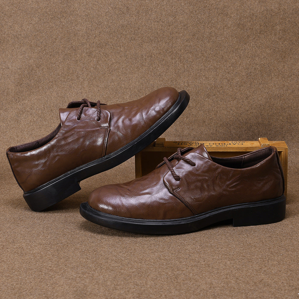 Men's Brown Business Formal Wear Soft British Style Green Leather Shoes