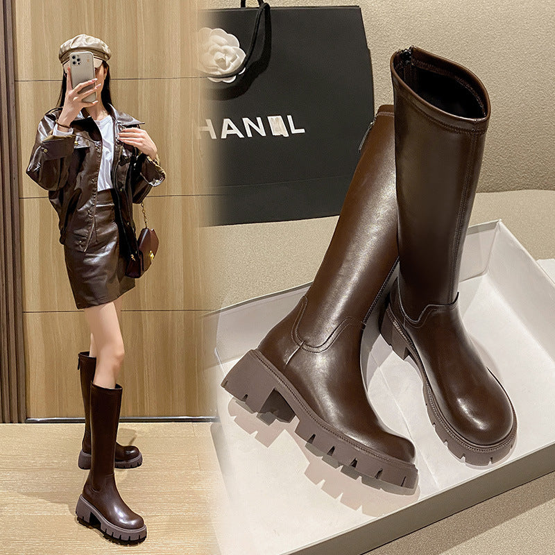 Fleece-lined Long Female Tall Knight Martin Boots