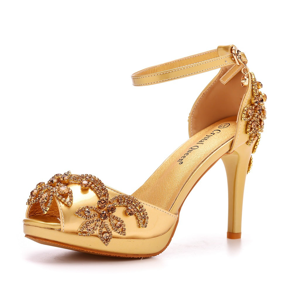 Women's Shallow Mouth Peep Toe Platform Rhinestone Wedding Bridal Women's Shoes