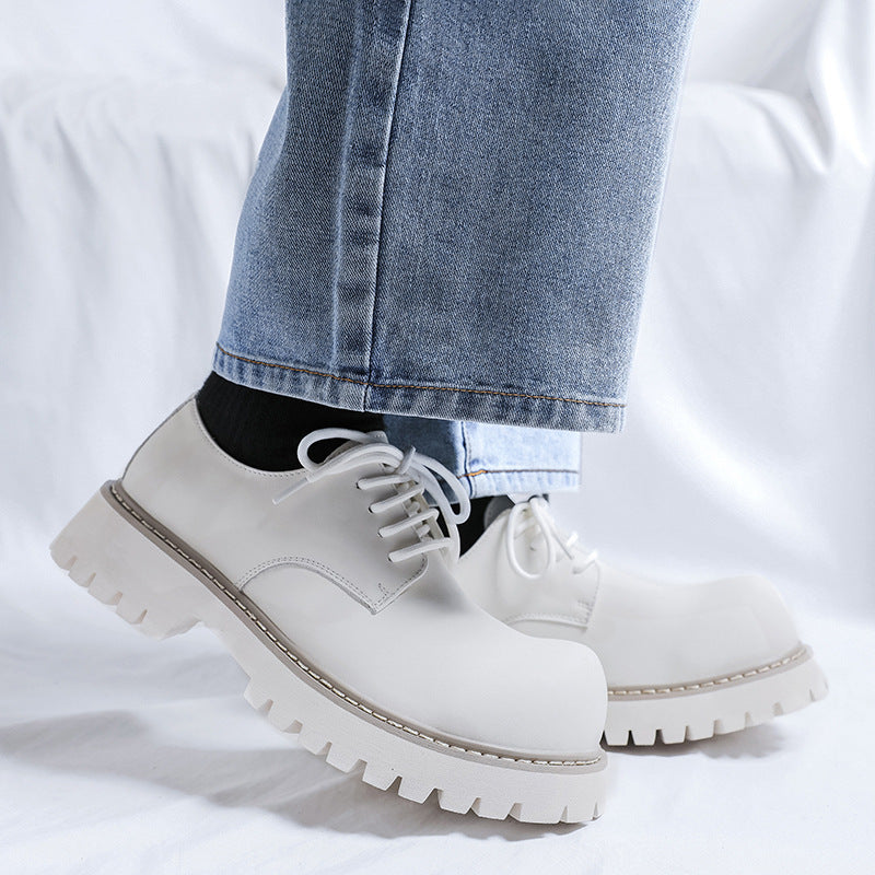 Men's Derby Retro British Platform Height Increasing Big Leather Shoes