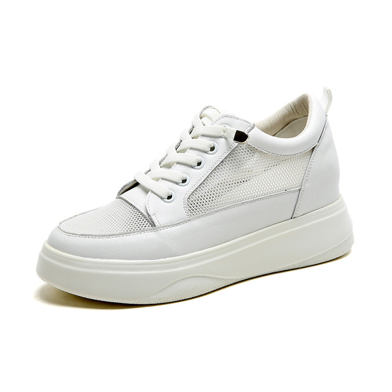 Women's Mesh White Height Increasing Insole Wedge Platform Sneakers
