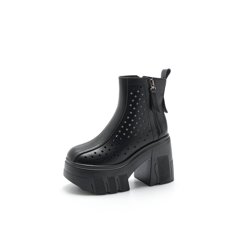 Women's Platform Skinny Elevator Perforated High Riding Sandals