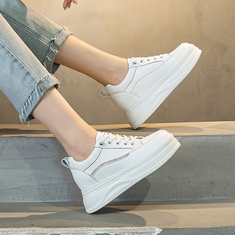 Women's Autumn Foam Sole White Thick Height Casual Shoes