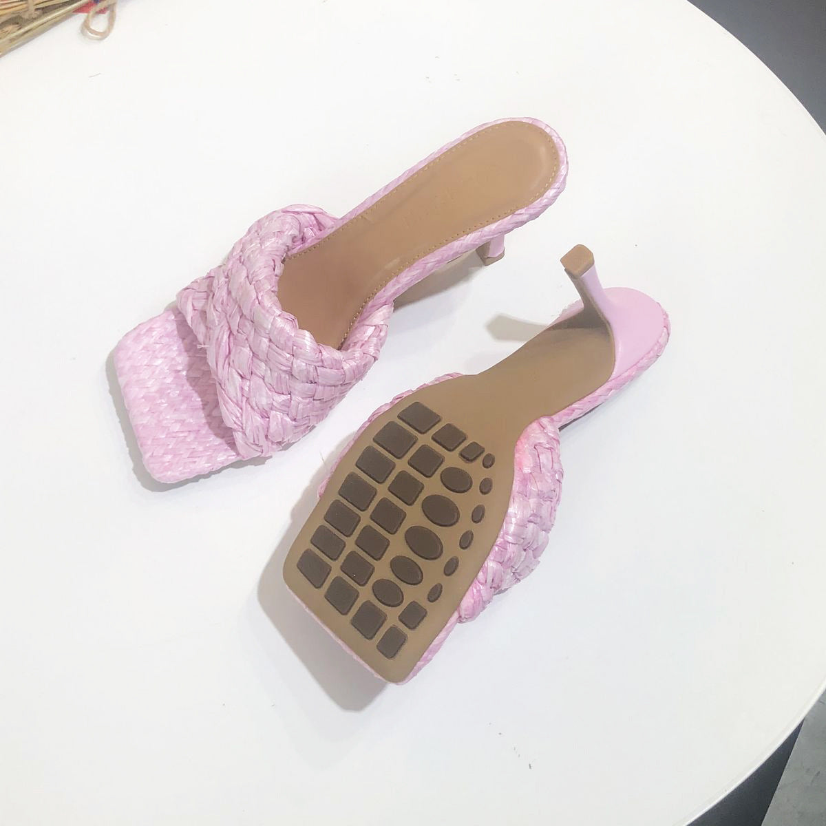 Women's Square Toe Woven High Hemp Rope Heels