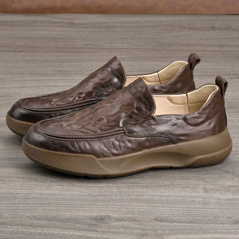Men's Slip-on Platform Soft Surface Ventilation Lining Leather Shoes