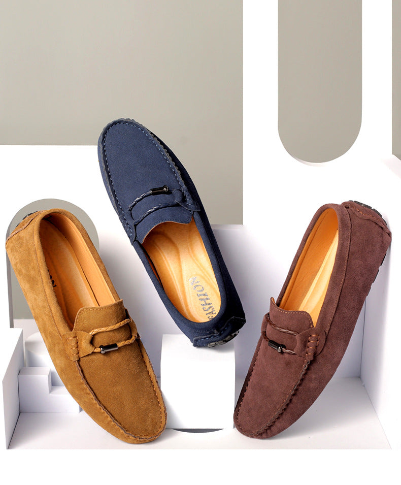 Men's Belt Buckle Leisure Slip On Suede Casual Shoes