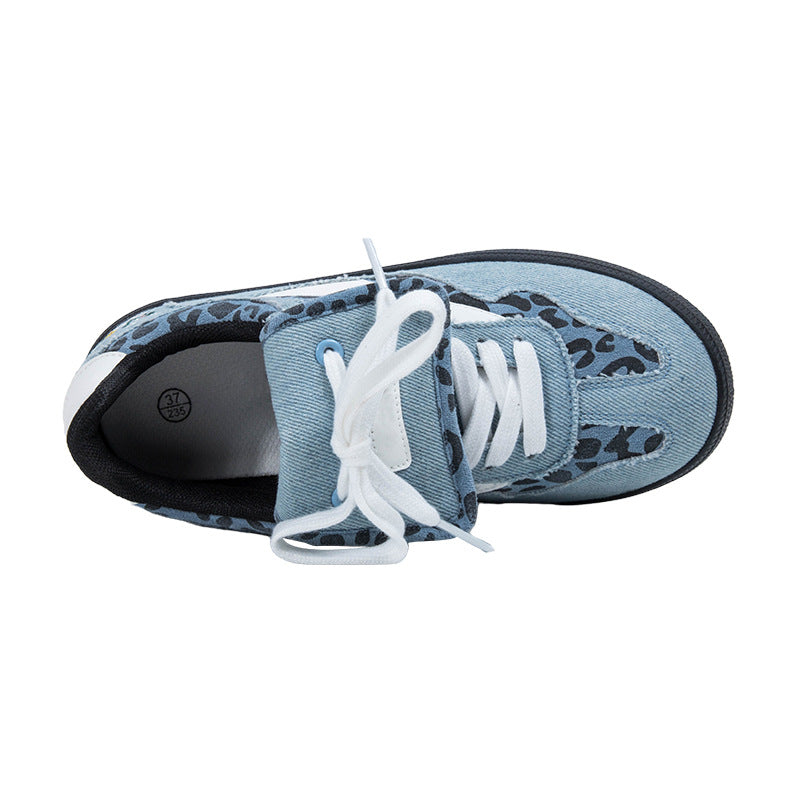 Women's Classic Leopard Pattern Denim Campus Style Casual Shoes