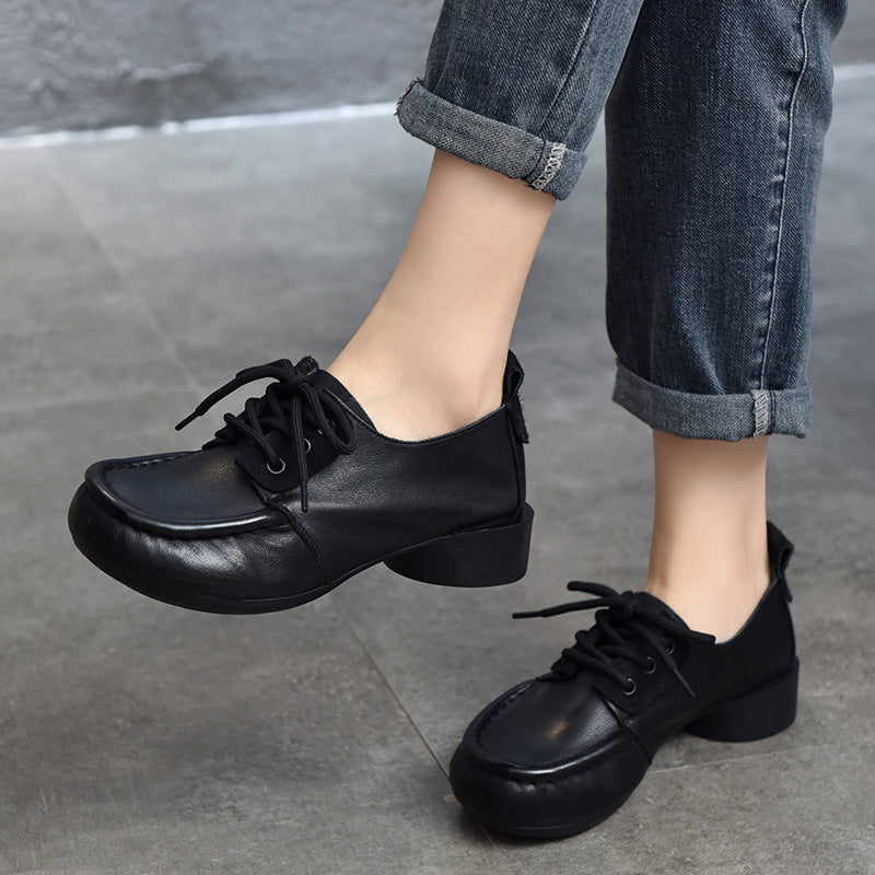 Women's Full Grain Cow Pumps Retro Easy Matching Casual Shoes