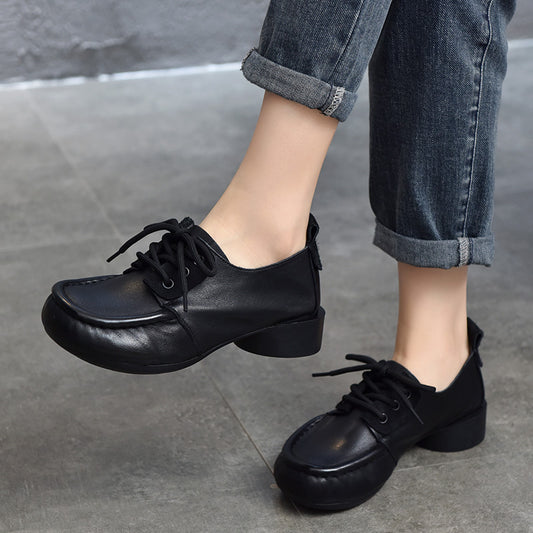 Women's Full Grain Cow Pumps Retro Easy Matching Casual Shoes