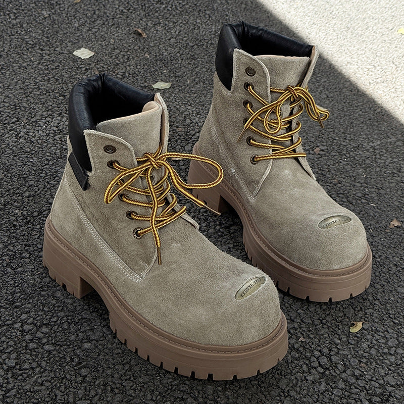 Women's & Men's Worker Platform Height Increasing British Style Boots