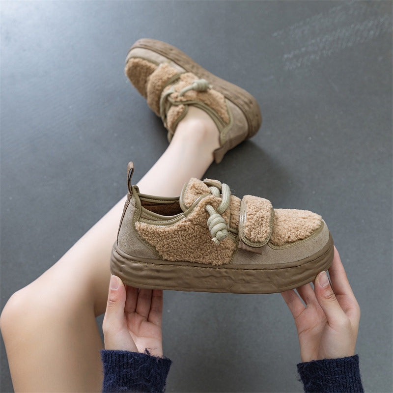 Women's Fluffy Winter Flat Ugly Cute Big Head Women's Shoes