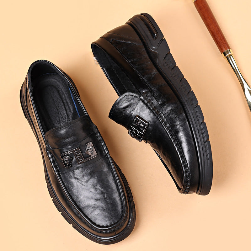 Men's First Layer Cowhide Genuine Breathable Pumps One Leather Shoes