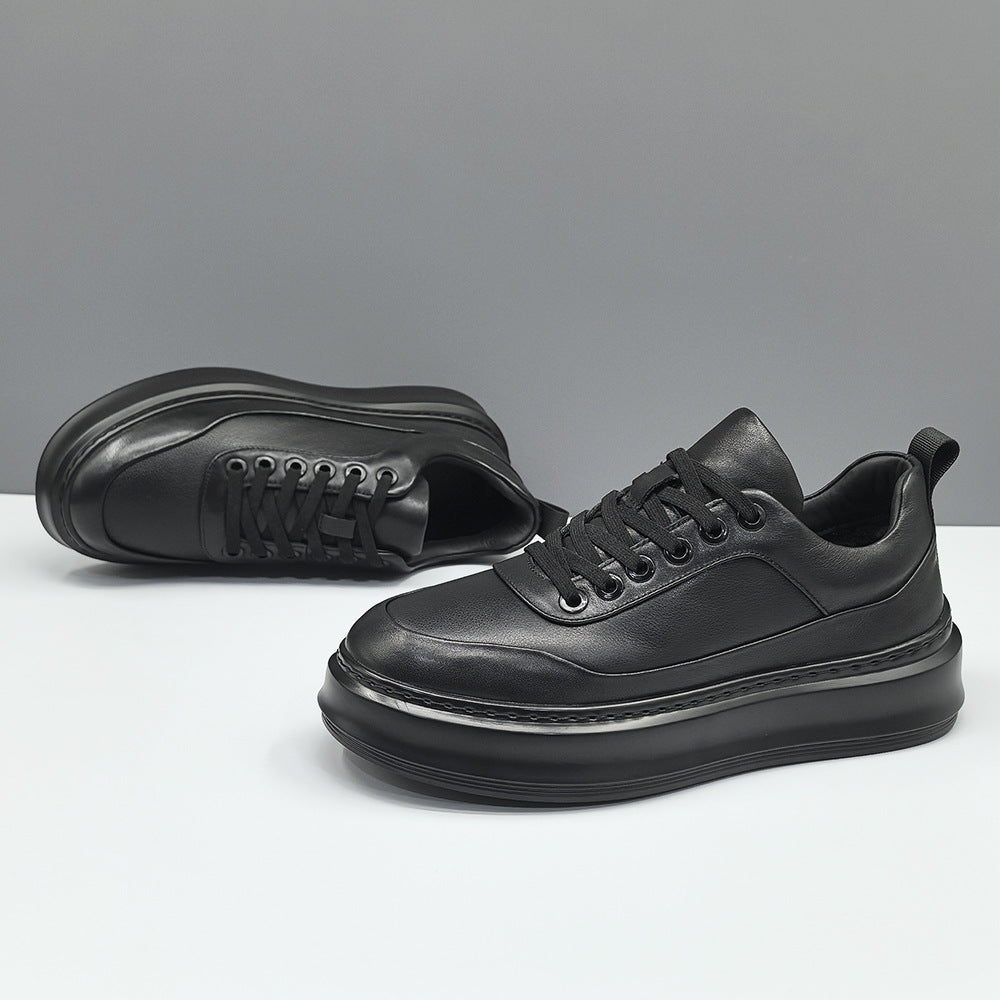 Men's Layer Cowhide Black Board Fashion Top Sneakers