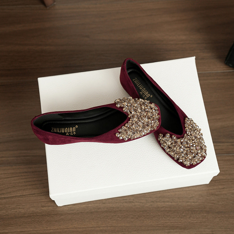 Women's Fleece-lined Square Toe Suede Pumps Temperament Entry Lux Height Women's Shoes