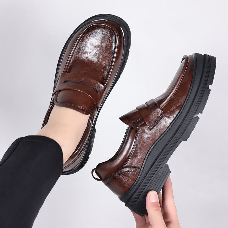 Men's Increased Trend British Style Small Dad Hand Leather Shoes