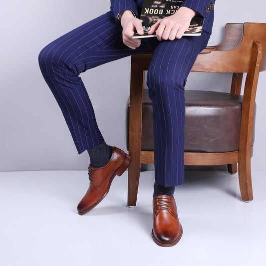 Men's Brown Wedding Handmade Height Increasing Top Leather Shoes