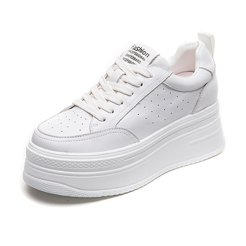 Women's White Round Toe Muffin Bottom Thick Small Inner Women's Casual Shoes